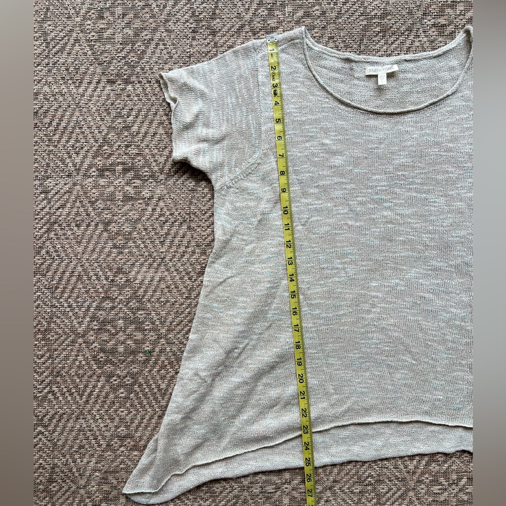 Eileen Fisher Beige Short Sleeve Organic Linen Knit Women's Sweater Size Large C - Picture 3 of 7